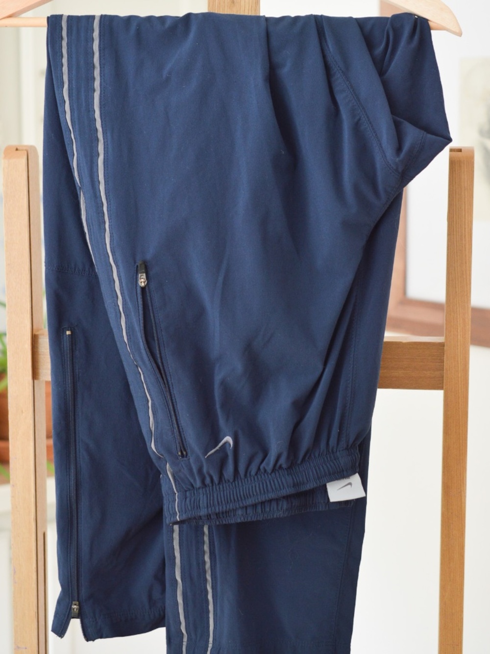 2006 Y2K Nike Dri-Fit Track Pants Navy Blue Stripe Zipper Pockets Ankle Zip